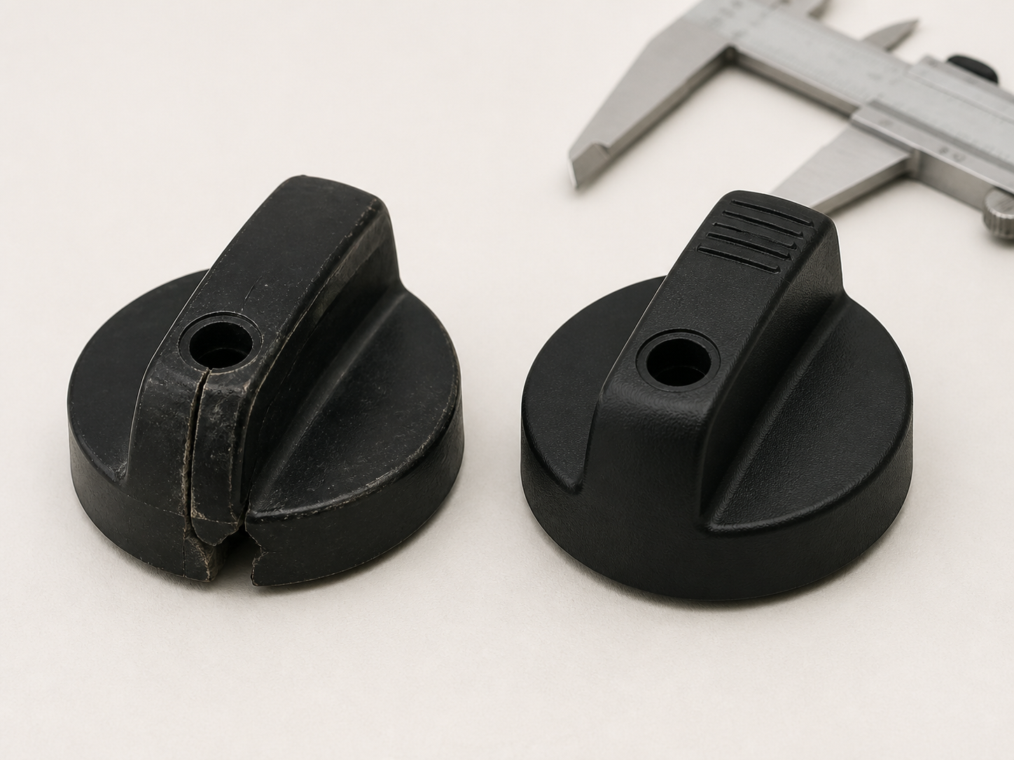 Broken appliance knob and 3D printed replacement knob