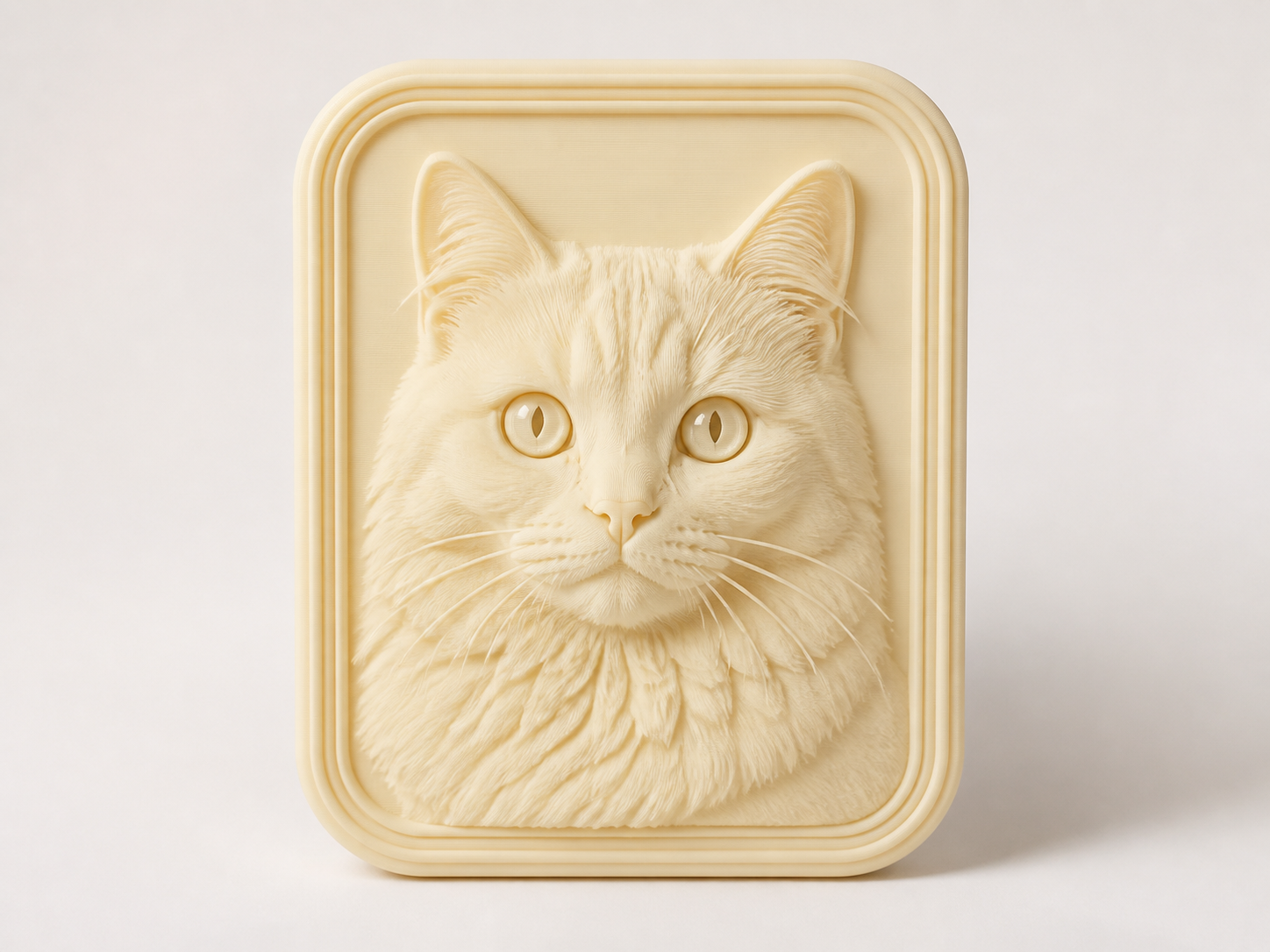 Demo 3D printed cat photo relief plaque