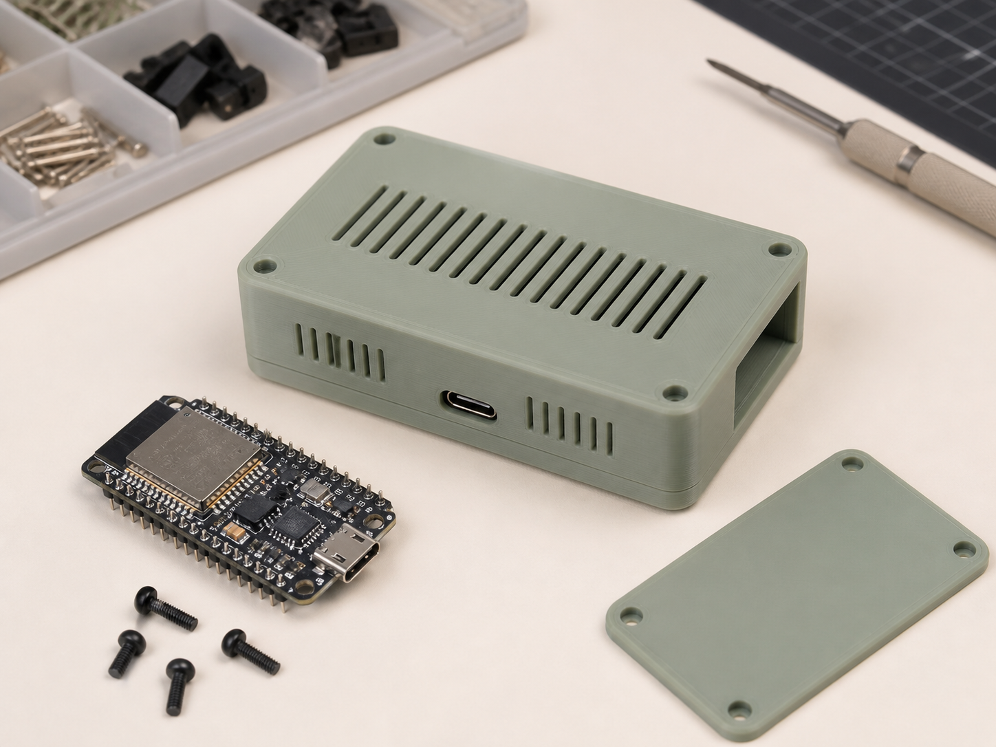 Custom 3D printed ESP32 enclosure and electronics board